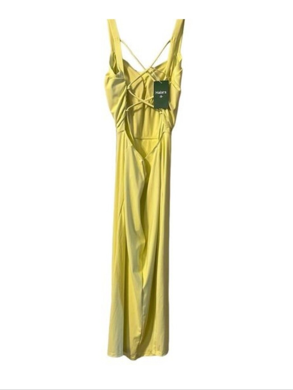 Halara NWT SoftlyZero Ruched Lace Up Midi Dress Yellow Size L